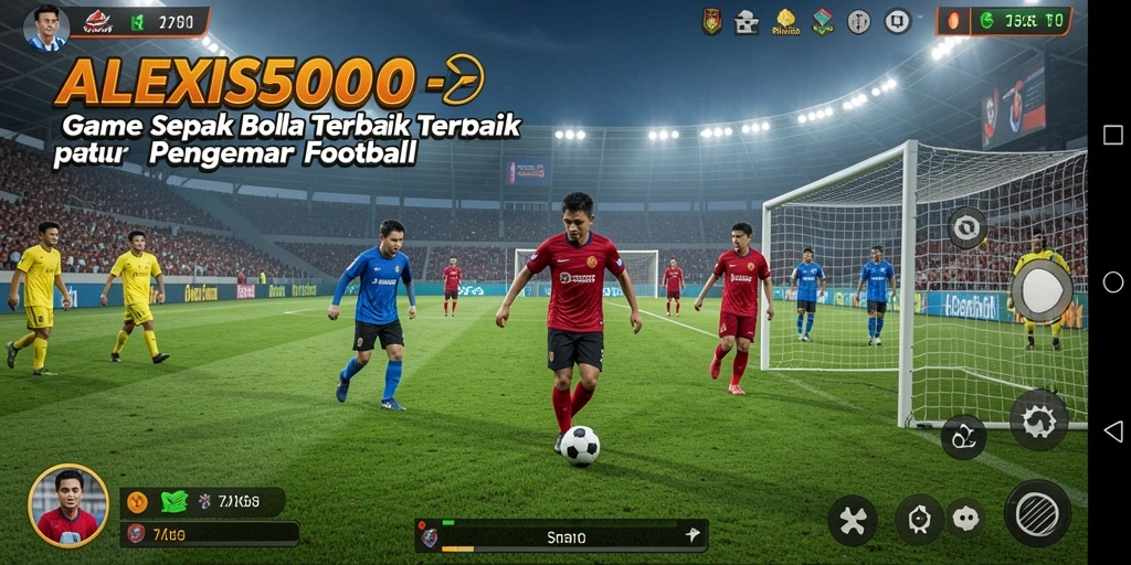 Screenshot menunjukkan aksi seru di lapangan sepak bola ALEXIS500.