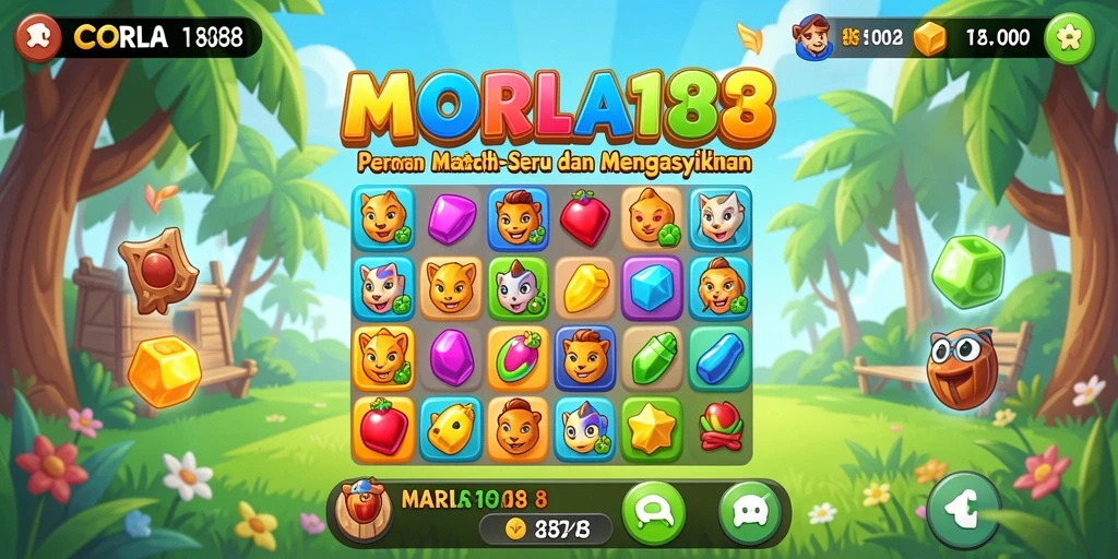 Tangkapan layar permainan CORLA188 yang menunjukkan momen mencocokkan elemen Match-3.