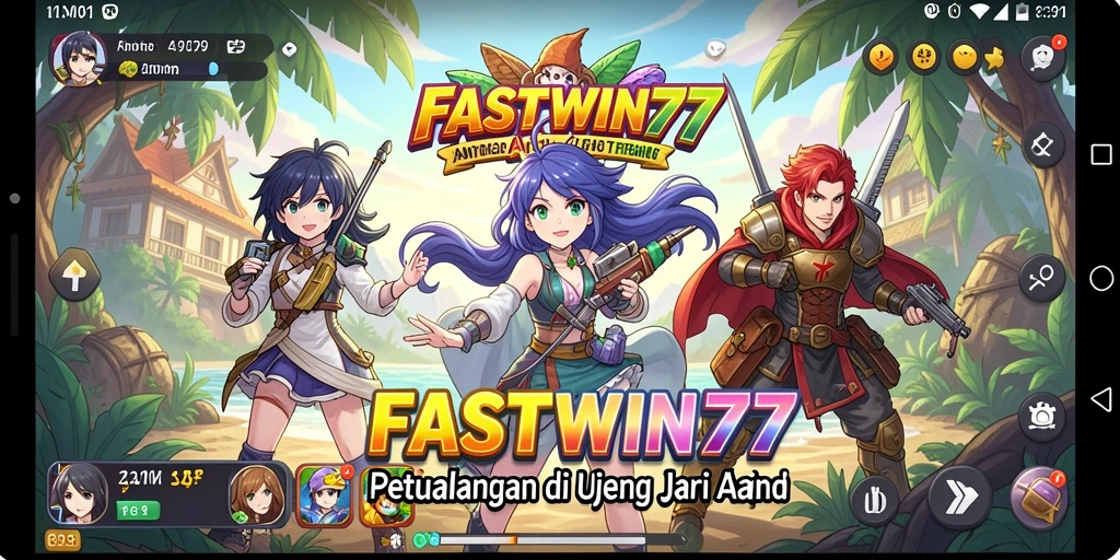 Screenshot utama FASTWIN77 menampilkan aksi petualangan seru dalam gaya anime.