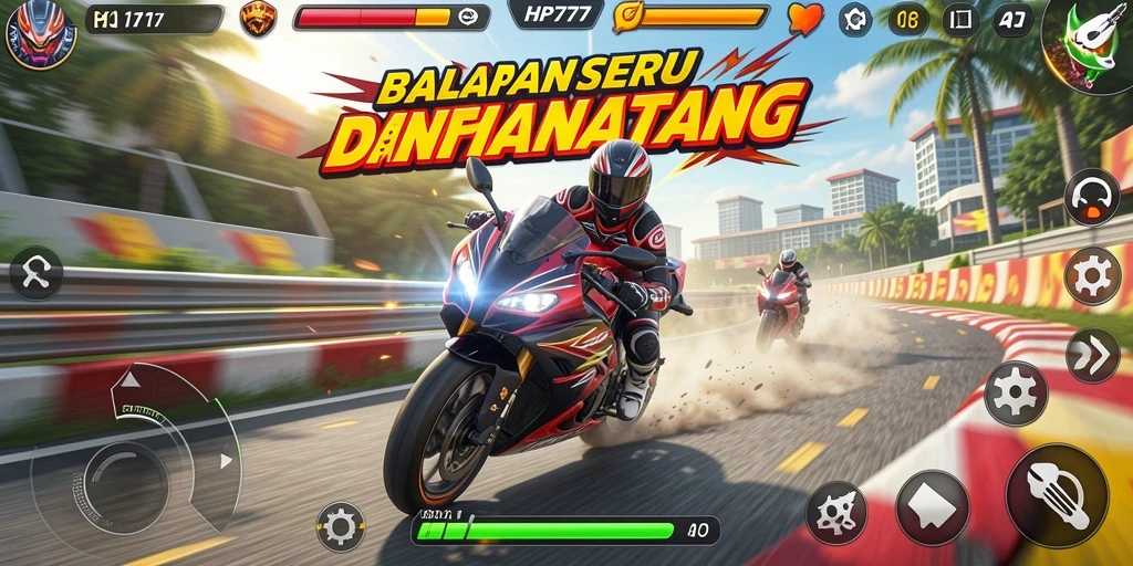 Tampilan gameplay HP777 dengan balapan motor yang dinamis.
