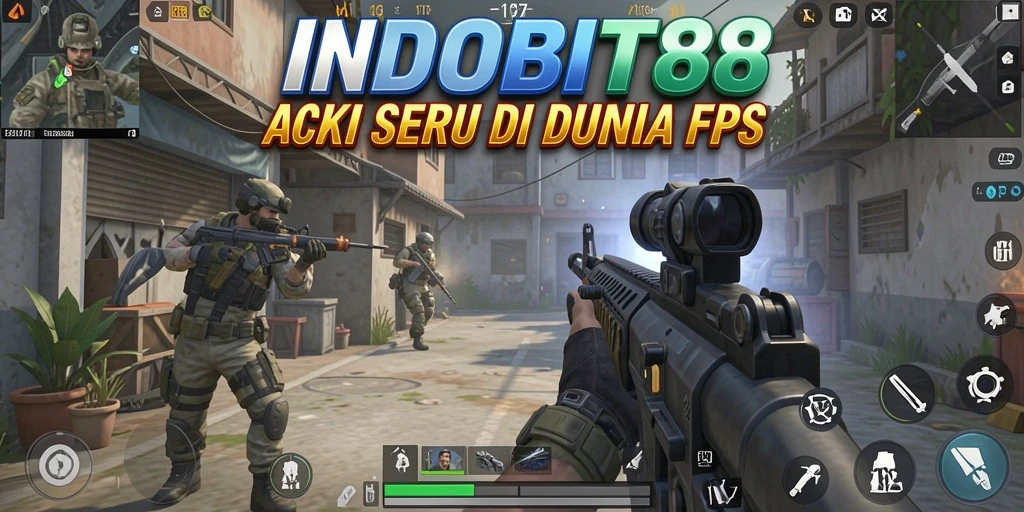 Screenshot menunjukkan aksi seru gameplay FPS INDOBIT88.