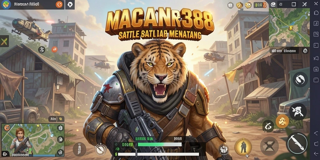 Tangkapan layar gameplay seru dari MACAN388 dalam pertempuran Battle Royale.