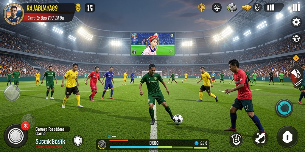 Tampilan gameplay seru dengan aksi sepak bola yang menarik di RAJABUAYA89.