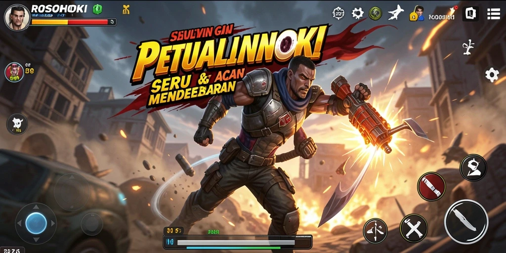 Screenshot gameplay ROSOHOKI dengan pertarungan mendebarkan.